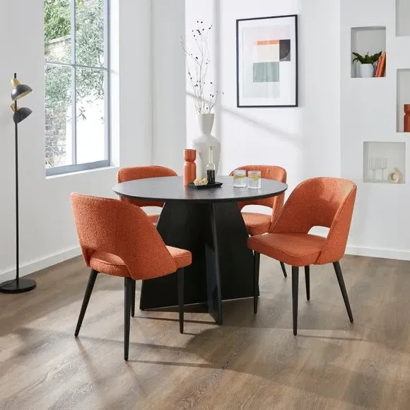 4-Seater Round Dining Set - Orange, Boucle image