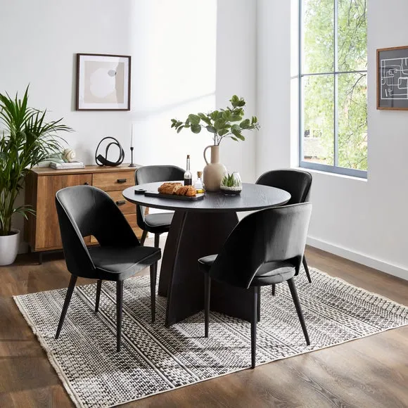 4-Seater Round Dining Set with Chairs - Black image