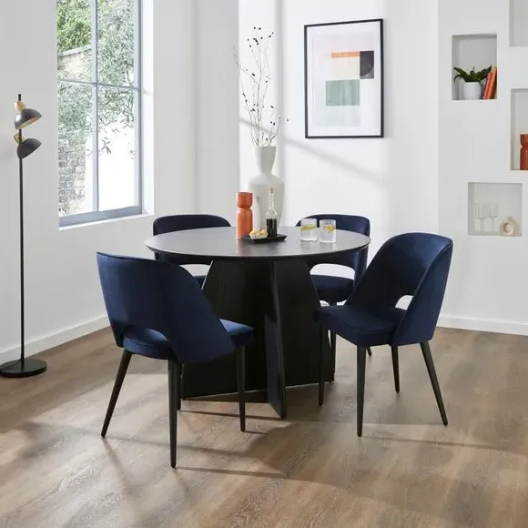 4-Seater Round Dining Set with Chairs - Navy image