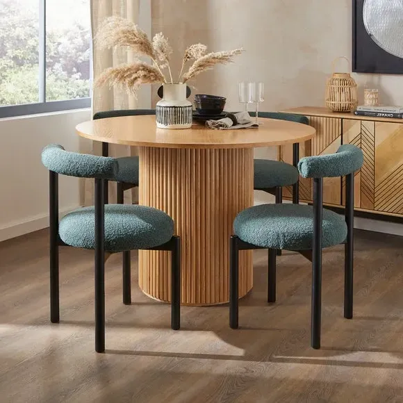 4-Seater Round Dining Set with Chairs - Olive image