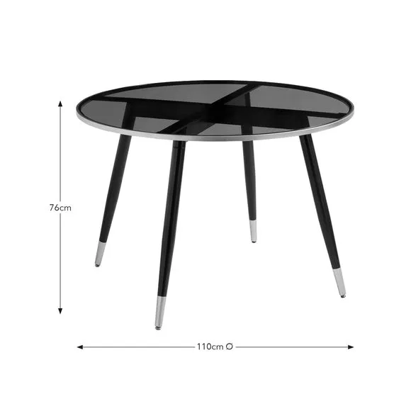 4-Seater Round Dining Table - Black, Glass