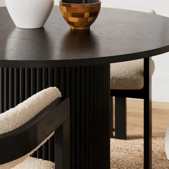 4-Seater Round Dining Table - Black Stained Wood