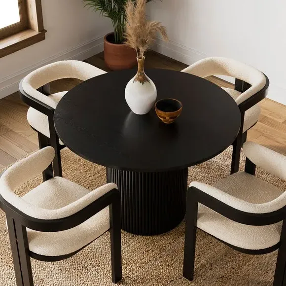 4-Seater Round Dining Table - Black Stained Wood