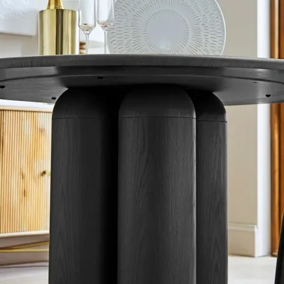 4-Seater Round Dining Table - Black Wood
