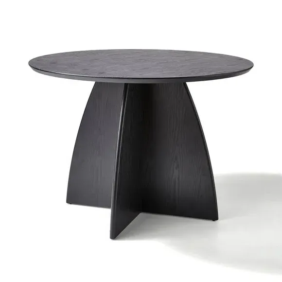 4-Seater Round Dining Table - Black, Wood Effect