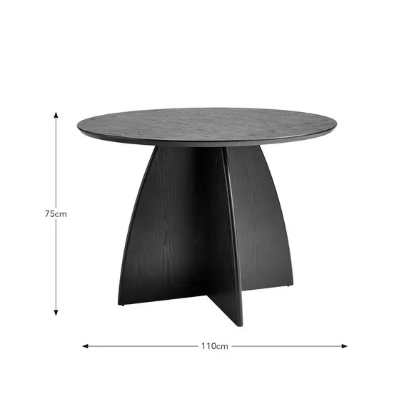 4-Seater Round Dining Table - Black, Wood Effect