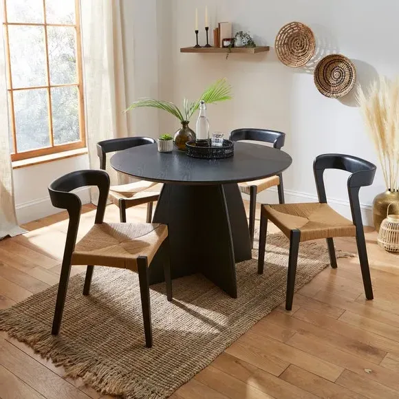 4-Seater Round Dining Table - Black, Wood Effect image