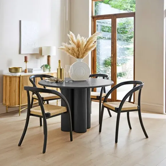 4-Seater Round Dining Table - Black Wood image