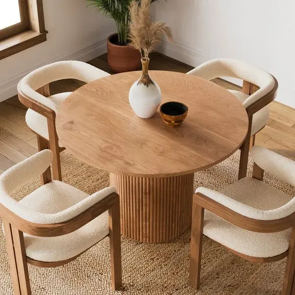 4-Seater Round Dining Table - Dark Stained Wood
