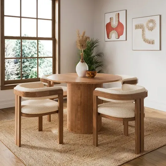 4-Seater Round Dining Table - Dark Stained Wood