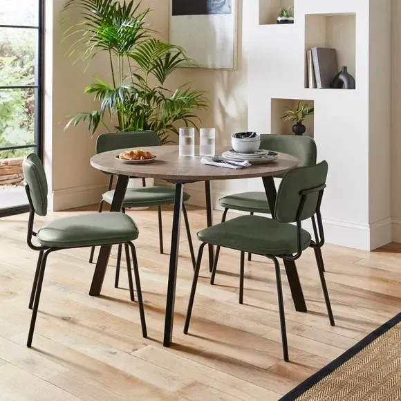 4-Seater Round Dining Table - Dark Wood, Veneer