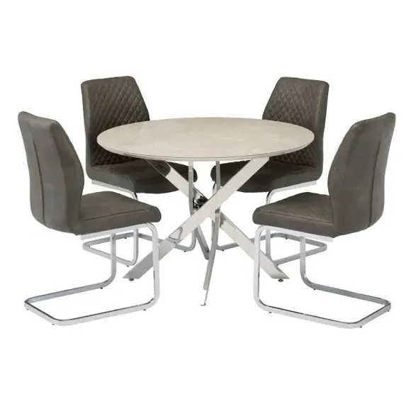 4-Seater Round Dining Table - Natural Marble, Glass