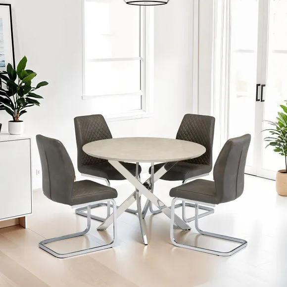 4-Seater Round Dining Table - Natural Marble, Glass image