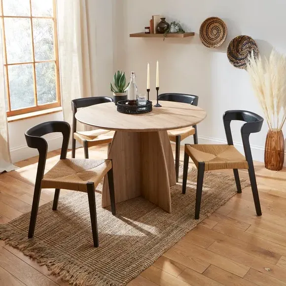 4-Seater Round Dining Table - Natural, Wood Effect