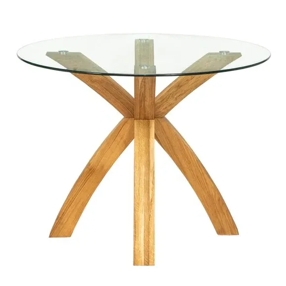 4-Seater Round Dining Table - Oak, Glass