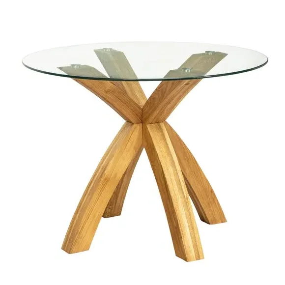 4-Seater Round Dining Table - Oak, Glass