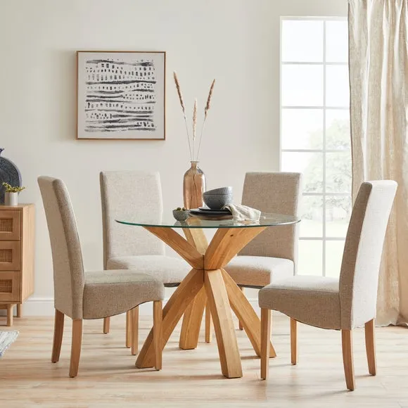 4-Seater Round Dining Table - Oak, Glass image