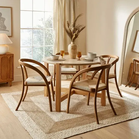 4-Seater Round Dining Table - Oak, Travertine image