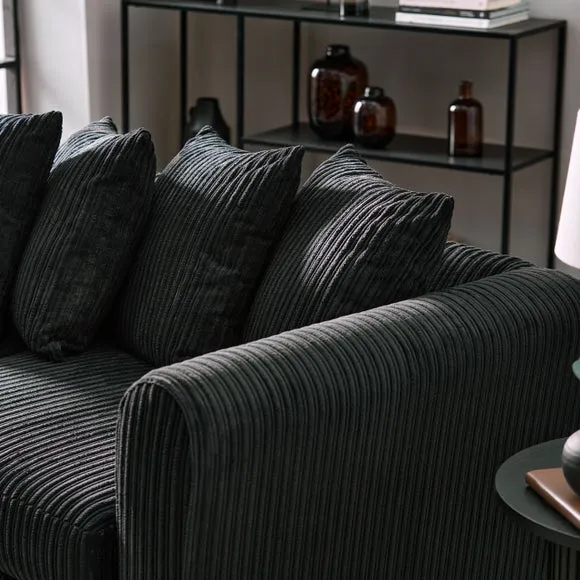 4-Seater Sofa Curved Arms - Black, Jumbo Cord
