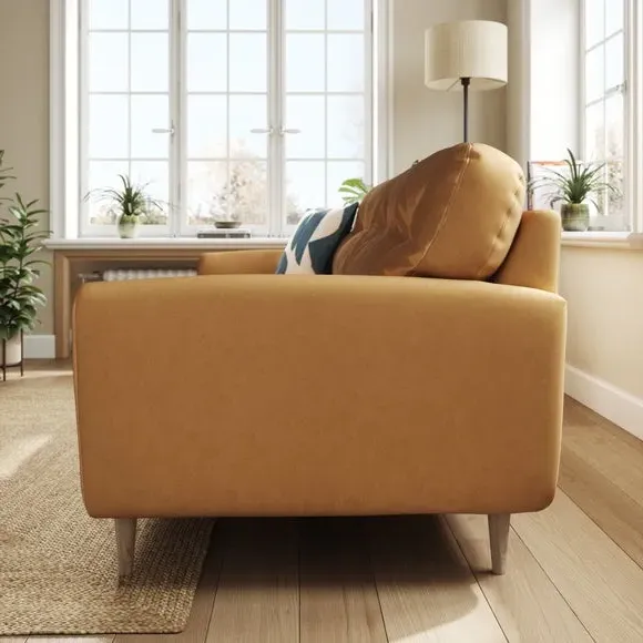 4-Seater Sofa with Button Back - Caramel, Velvet