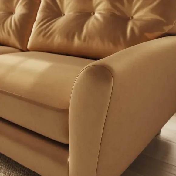 4-Seater Sofa with Button Back - Caramel, Velvet