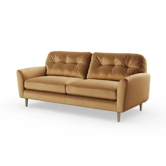 4-Seater Sofa with Button Back - Caramel, Velvet