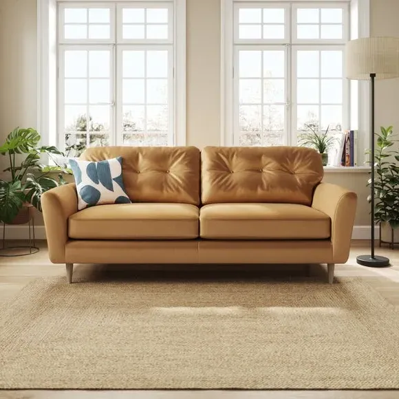 4-Seater Sofa with Button Back - Caramel, Velvet image
