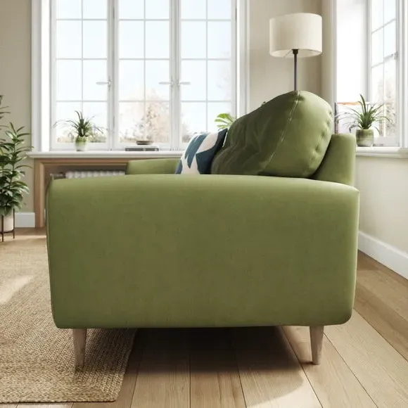 4-Seater Sofa with Button Back - Dark Olive, Velvet