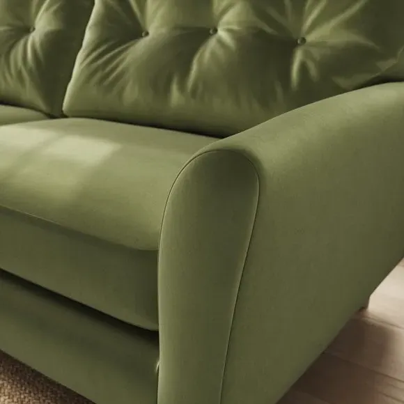 4-Seater Sofa with Button Back - Dark Olive, Velvet