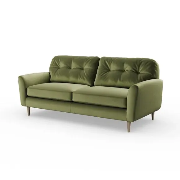 4-Seater Sofa with Button Back - Dark Olive, Velvet