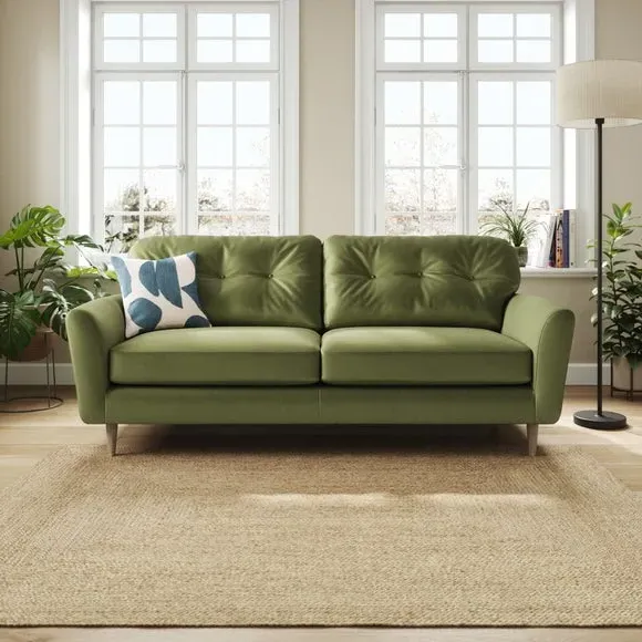 4-Seater Sofa with Button Back - Dark Olive, Velvet