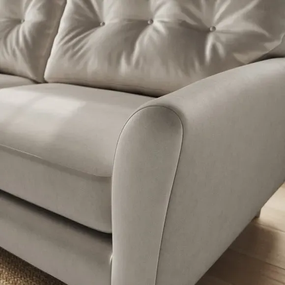 4-Seater Sofa with Button Back - Grey, Velvet