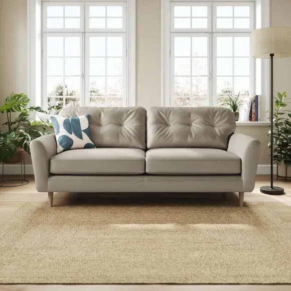 4-Seater Sofa with Button Back - Grey, Velvet