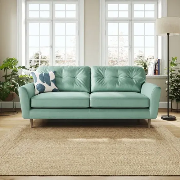 4-Seater Sofa with Button Back - Mineral, Velvet