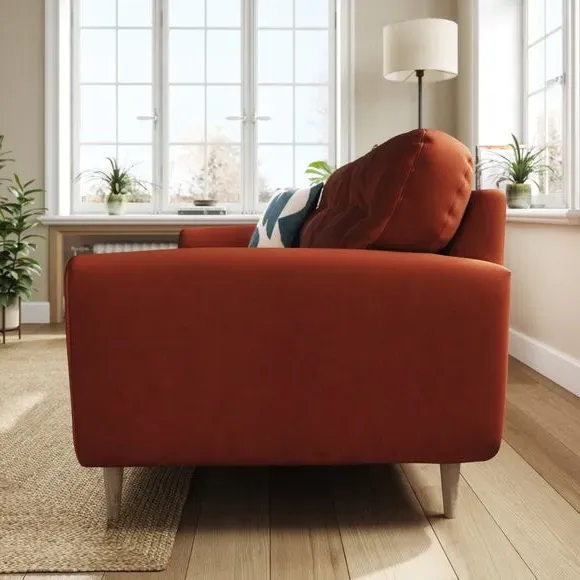 4-Seater Sofa with Button Back - Orange Umber, Velvet