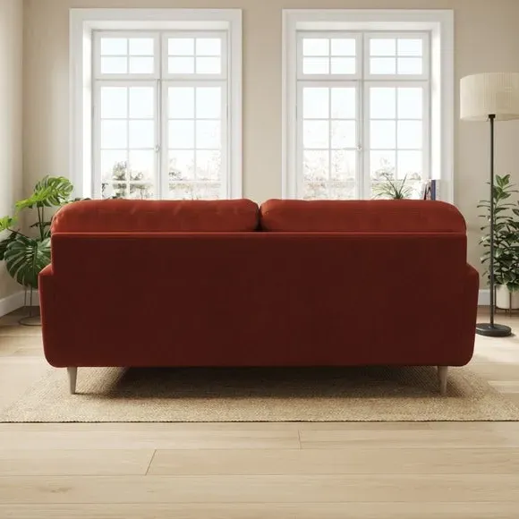 4-Seater Sofa with Button Back - Orange Umber, Velvet