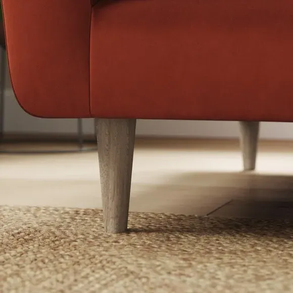 4-Seater Sofa with Button Back - Orange Umber, Velvet