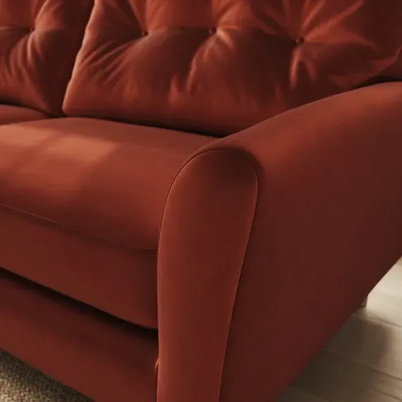 4-Seater Sofa with Button Back - Orange Umber, Velvet