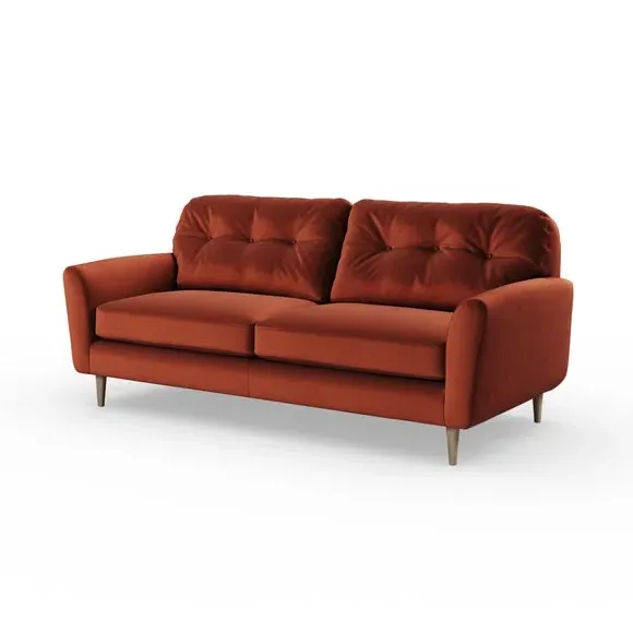 4-Seater Sofa with Button Back - Orange Umber, Velvet