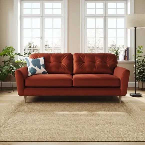 4-Seater Sofa with Button Back - Orange Umber, Velvet