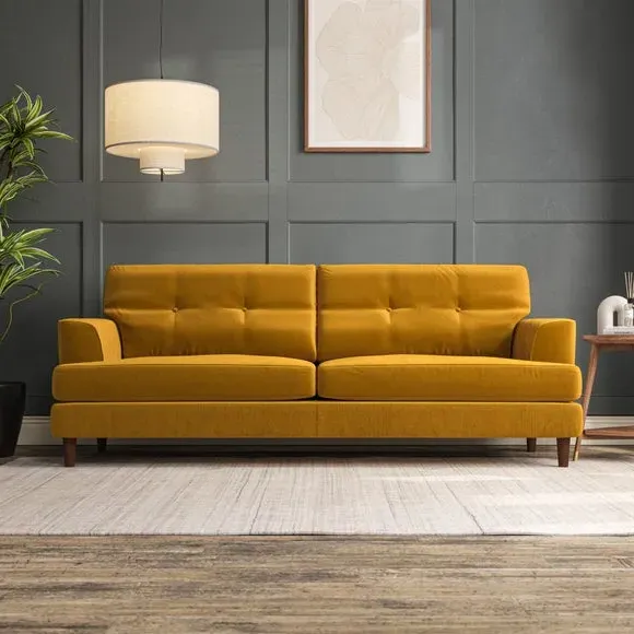 4-Seater Sofa with Button Detail - Amber Gold image