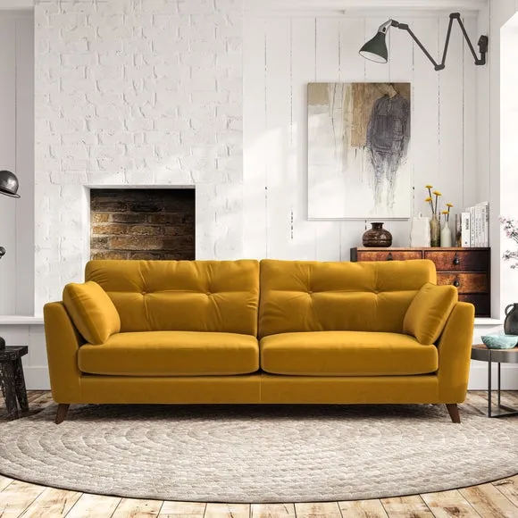 4-Seater Sofa with Button Details - Gold