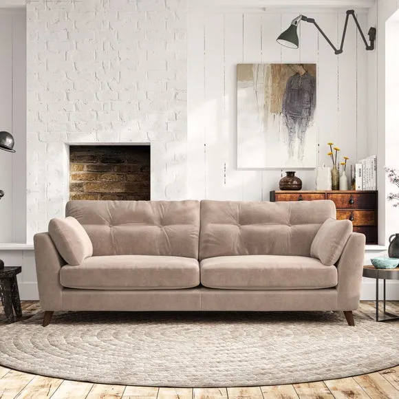 4-Seater Sofa with Button Details - Natural