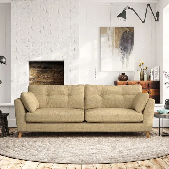 4-Seater Sofa with Button Details - Ochre