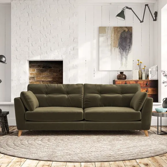 4-Seater Sofa with Button Details - Olive