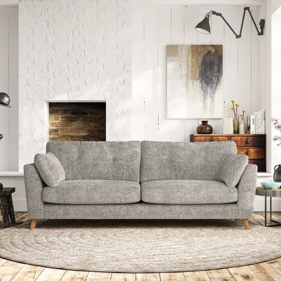 4-Seater Sofa with Button Details - Silver