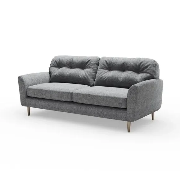 4-Seater Sofa with Buttoned Back - Grey, Fabric