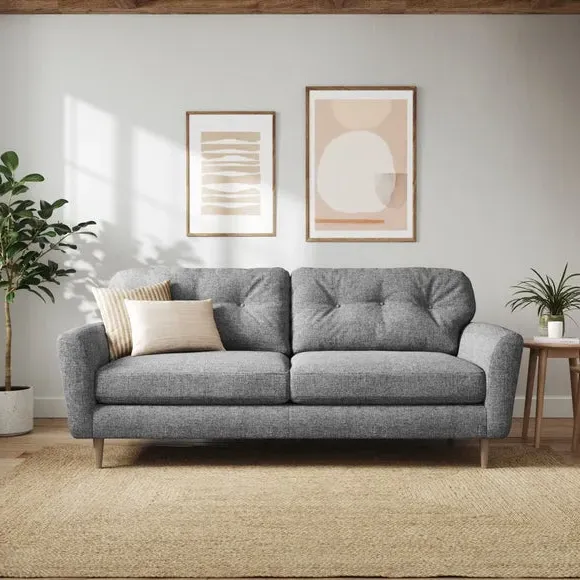 4-Seater Sofa with Buttoned Back - Grey, Fabric image