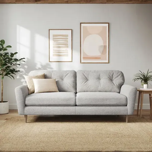 4-Seater Sofa with Buttoned Back - Natural, Fabric
