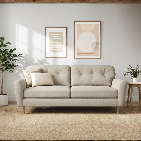 4-Seater Sofa with Buttoned Back - Natural
